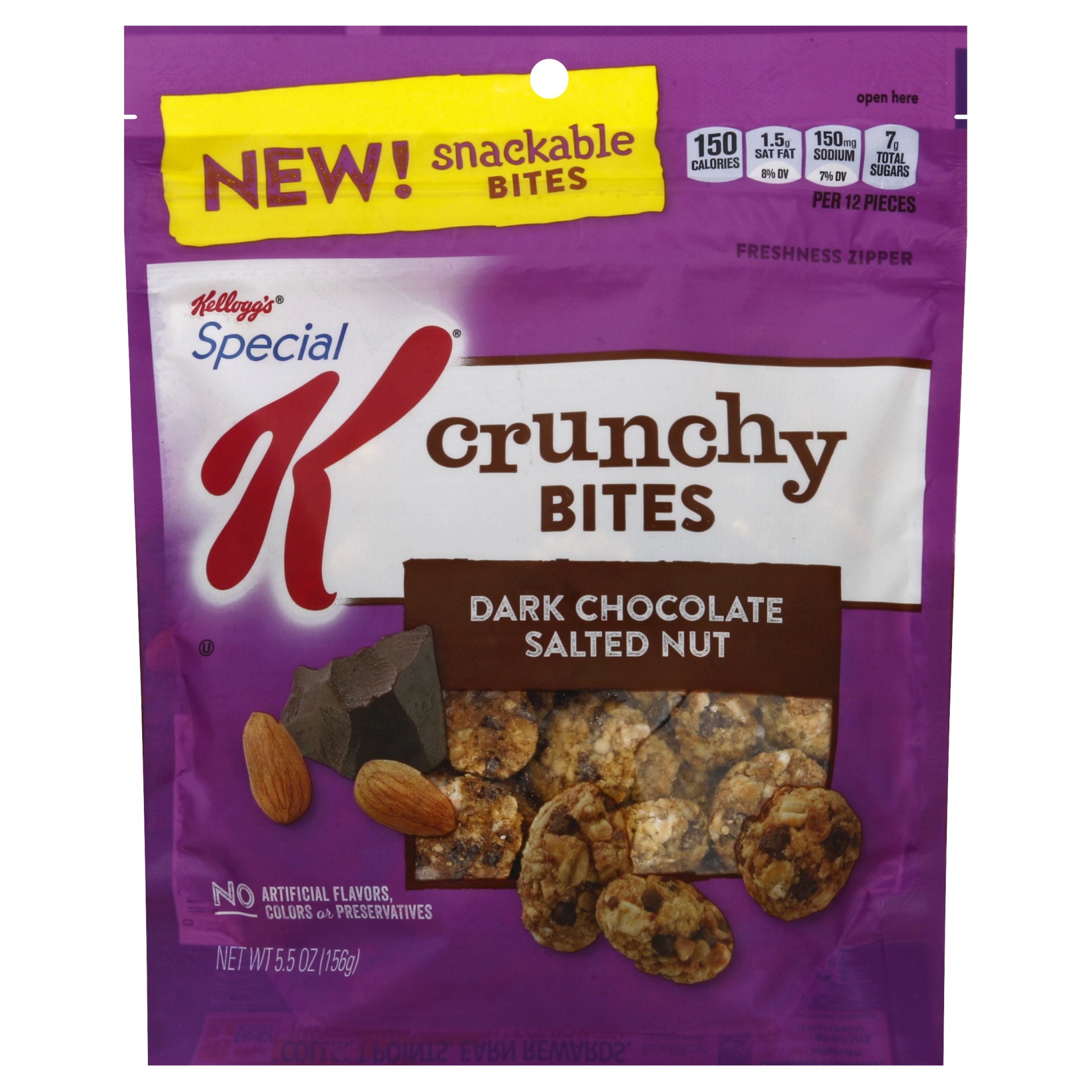 slide 1 of 6, Special K Crunchy Bites Dark Chocolate Salted Nut Resealable Bag, 5.5 oz