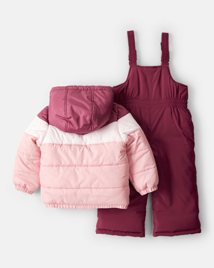 slide 5 of 6, Carter's Toddler Girl 2-Piece Color Block Hooded Snowsuit Jacket & Bib Set - Pink/Red Red 4T, 2 pc