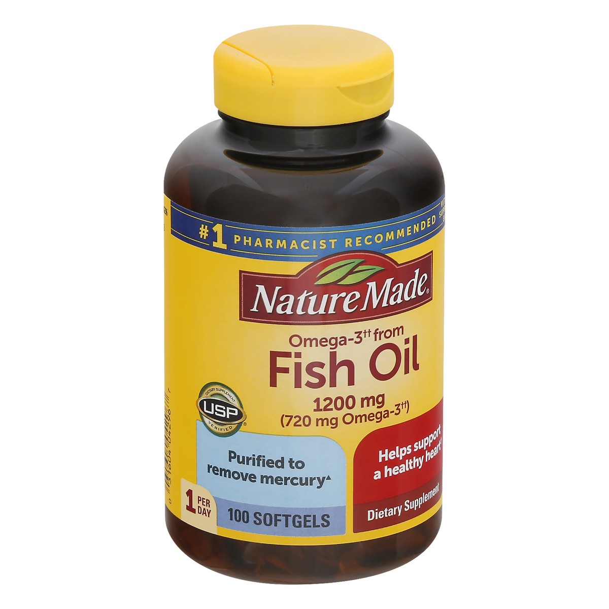 slide 2 of 12, Nature Made Omega 3 Fish Oil 1200 mg, Fish Oil Supplements as Ethyl Esters, Omega 3 Fish Oil for Healthy Heart, Brain and Eyes Support, One Per Day, Omega 3 Supplement with 100 Softgels, 100 ct