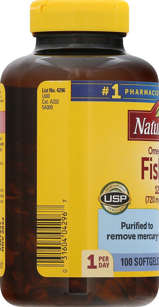 slide 5 of 12, Nature Made Omega 3 Fish Oil 1200 mg, Fish Oil Supplements as Ethyl Esters, Omega 3 Fish Oil for Healthy Heart, Brain and Eyes Support, One Per Day, Omega 3 Supplement with 100 Softgels, 100 ct