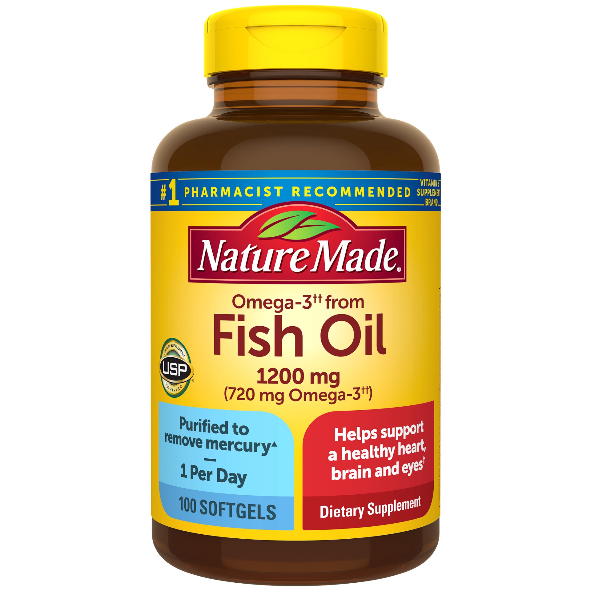 slide 1 of 12, Nature Made Omega 3 Fish Oil 1200 mg, Fish Oil Supplements as Ethyl Esters, Omega 3 Fish Oil for Healthy Heart, Brain and Eyes Support, One Per Day, Omega 3 Supplement with 100 Softgels, 100 ct