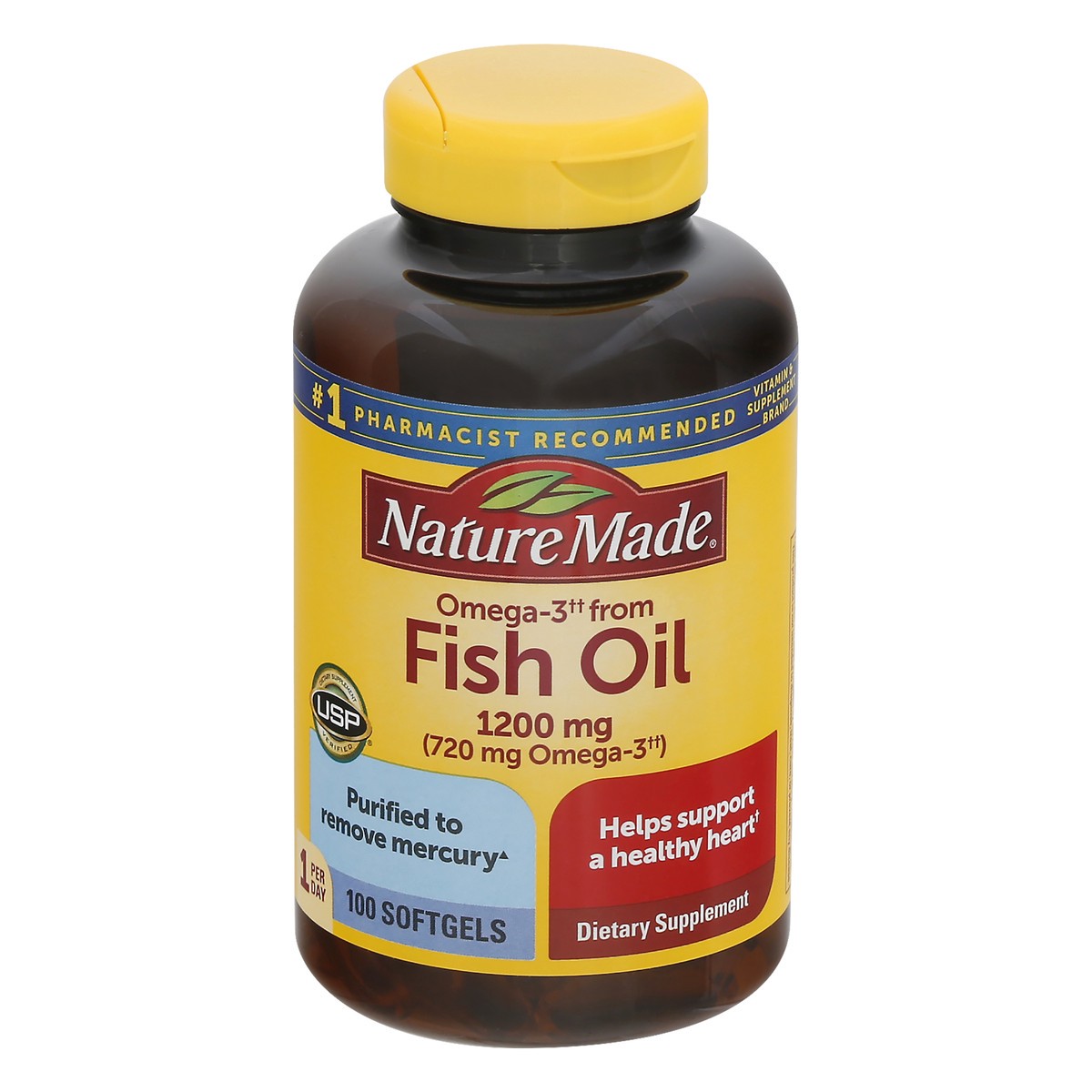 slide 7 of 12, Nature Made Omega 3 Fish Oil 1200 mg, Fish Oil Supplements as Ethyl Esters, Omega 3 Fish Oil for Healthy Heart, Brain and Eyes Support, One Per Day, Omega 3 Supplement with 100 Softgels, 100 ct