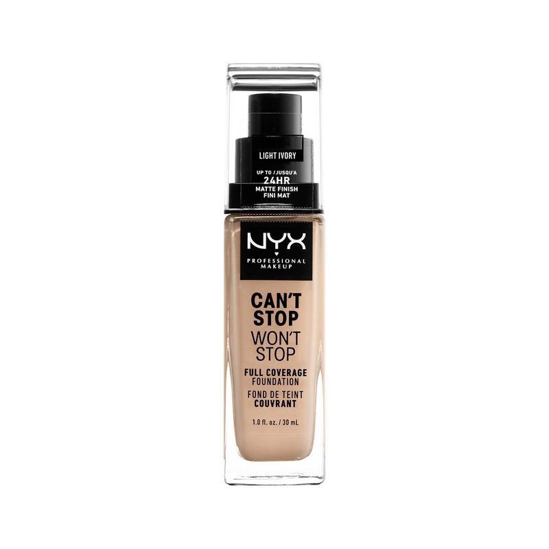 slide 1 of 3, NYX Professional Makeup Can't Stop Won't Stop 24Hr Full Coverage Matte Finish Foundation - 04 Light Ivory - 1 fl oz, 1 oz