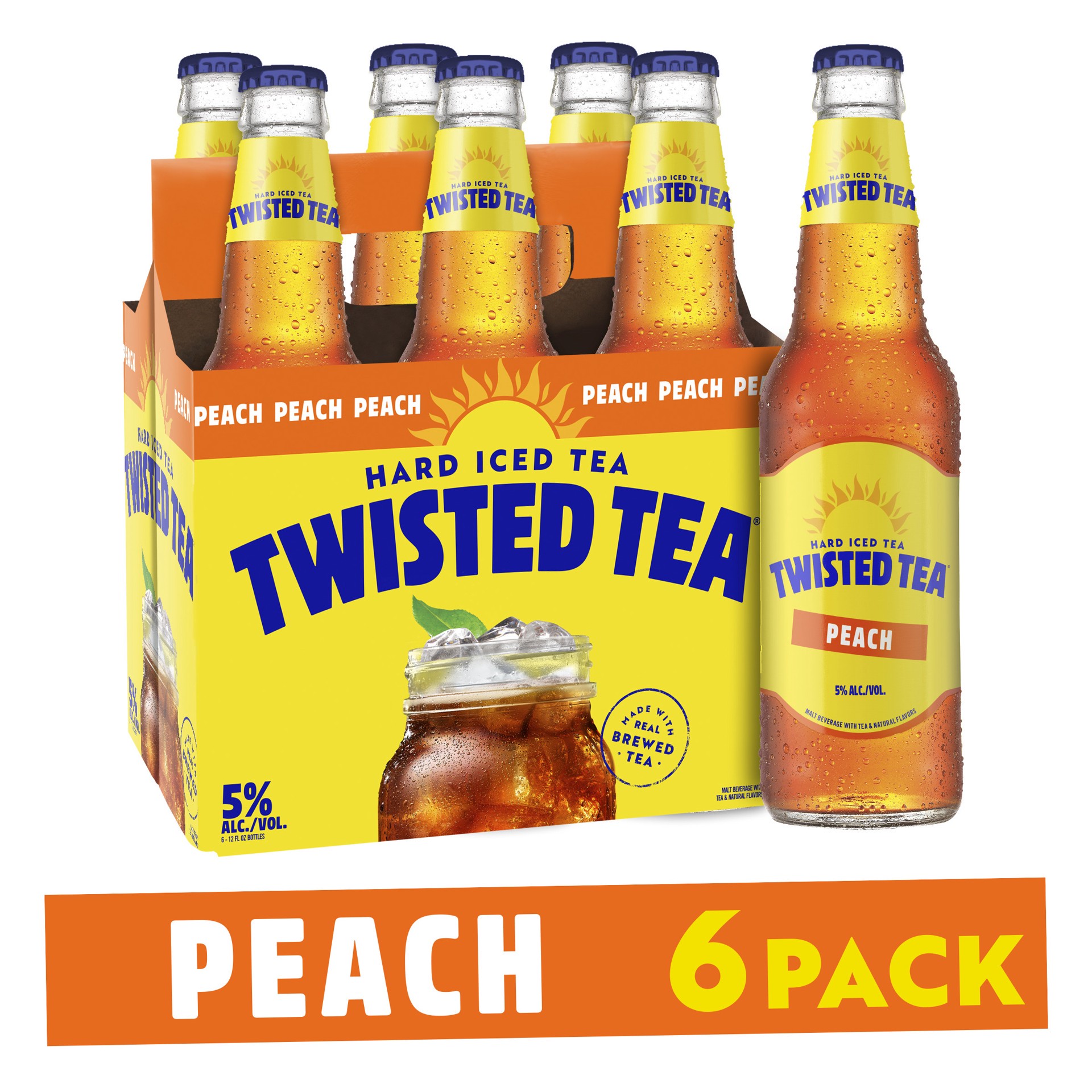 slide 1 of 3, Twisted Tea Brewing Company Twisted Tea Peach, Hard Iced Tea 6Pk, 12 fl oz