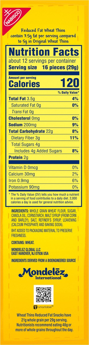 slide 9 of 9, Wheat Thins Reduced Fat Snacks, Whole Grain Wheat Crackers, Snack Crackers, Family Size, 12.5 oz, 12.5 oz