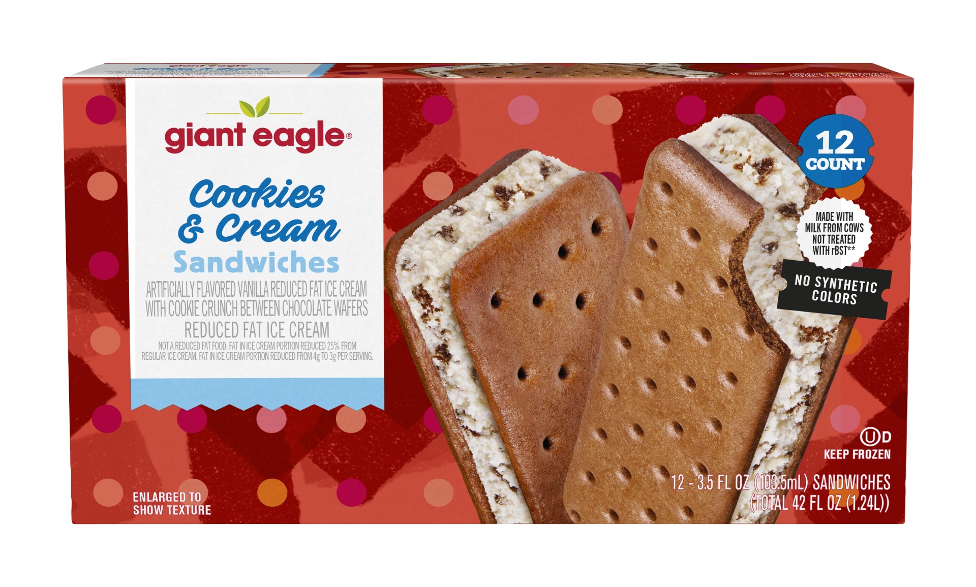 slide 1 of 1, Giant Eagle Cookies & Cream Ice Cream Sandwiches, 12 ct