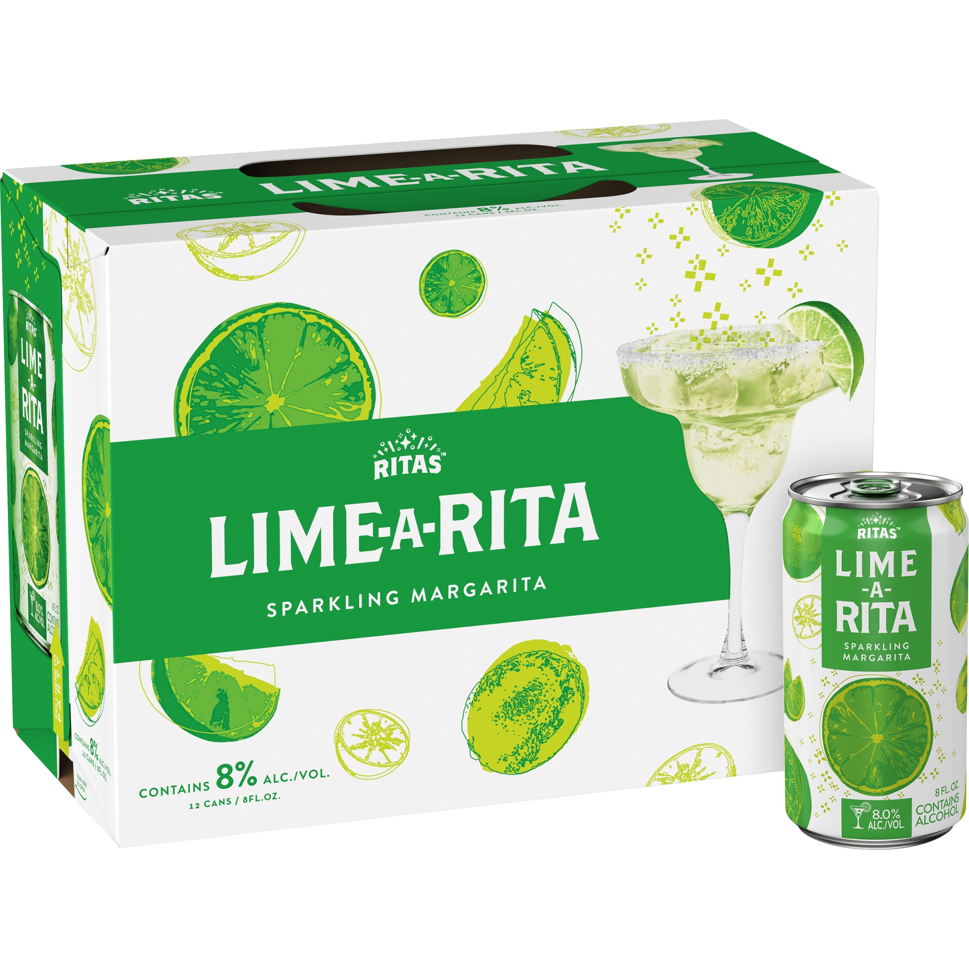 slide 1 of 1, Ritas Lime-A-Rita Sparkling Margarita, 8% ABV, 12 ct; 8 oz