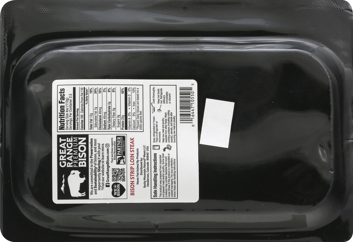 slide 5 of 9, Great Range Fresh Bison Strip Steak-Great Range, 10 oz