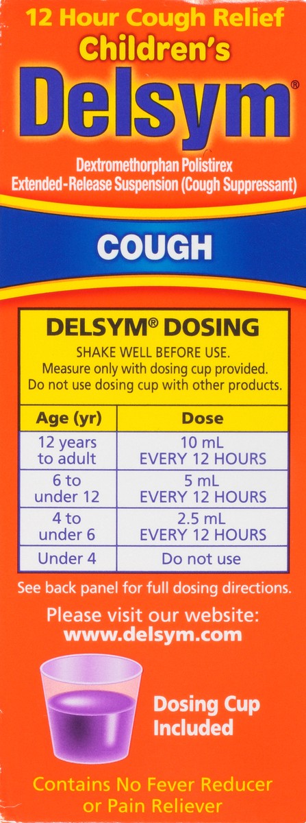 slide 6 of 9, Delsym Children's Cough Suppressant Liquid, Grape Flavor, 3 Ounce, 3 oz