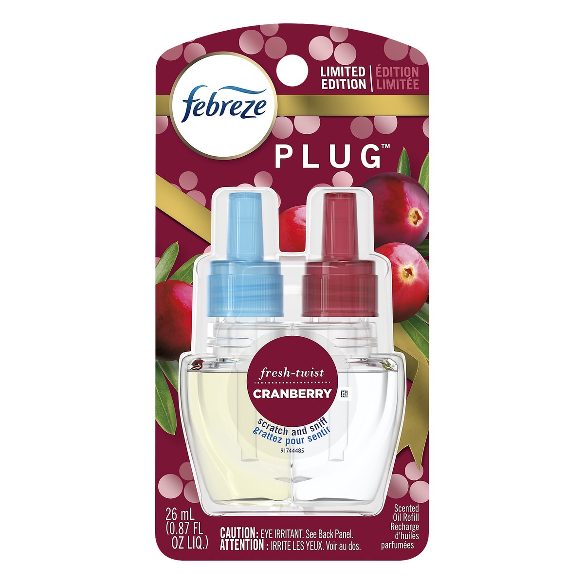 slide 2 of 6, Febreze Plug Fresh-Twist Cranberry Scented Oil Refill 26 ml, 26 ml