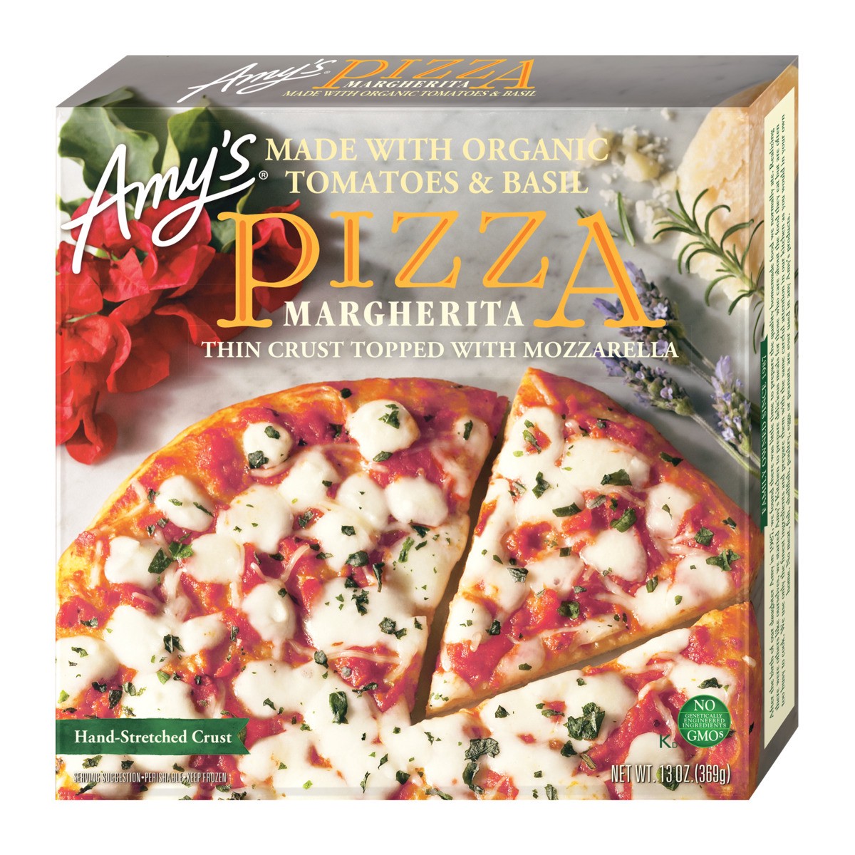 slide 1 of 1, Amy's Frozen Margherita Pizza, Hand-Stretched Crust, Organic, Full Size, 13 oz., 13 oz