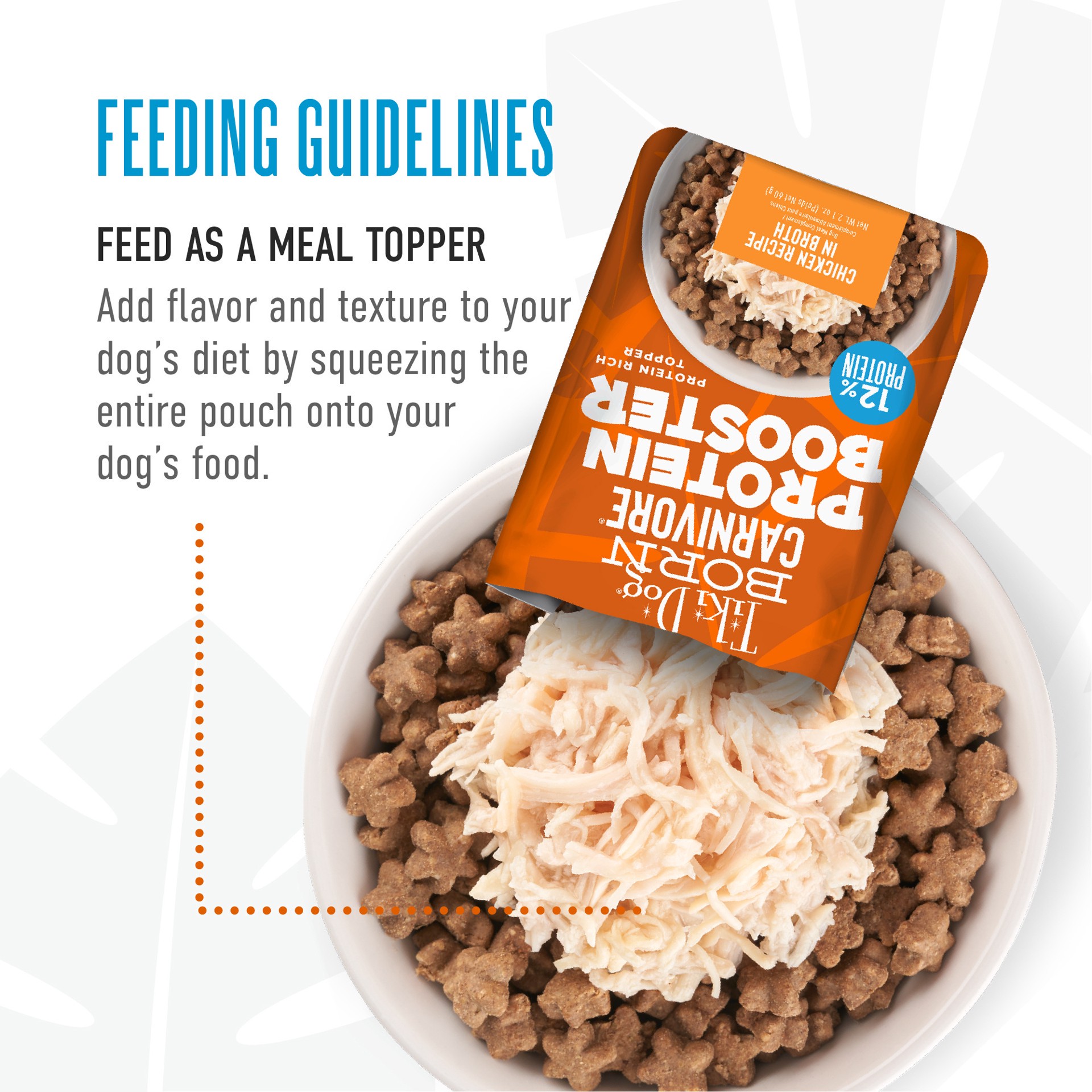 slide 2 of 7, Tiki Dog Born Carnivore Protein Booster opper, Variety Pack Dog Food Topper, 2.1 oz., Count of 12, 1 ct