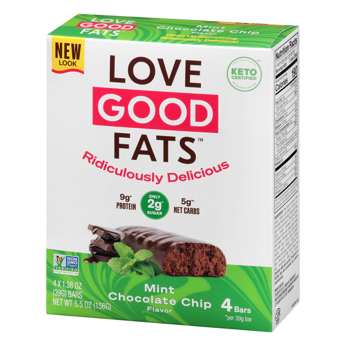 slide 5 of 9, Love Good Fats 4 Pack Mint Chocolate Chip Flavor Bars 4 ea, 4 ct