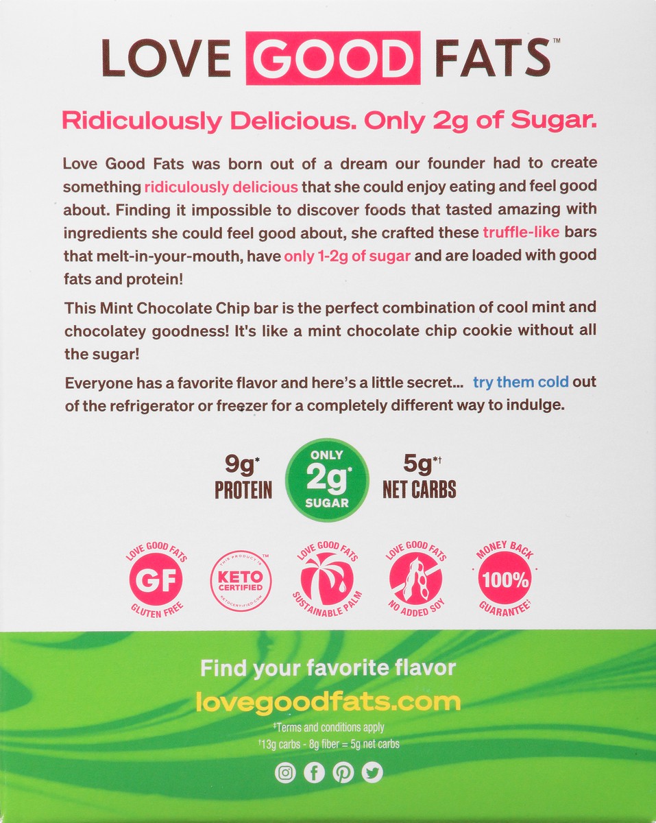 slide 8 of 9, Love Good Fats 4 Pack Mint Chocolate Chip Flavor Bars 4 ea, 4 ct