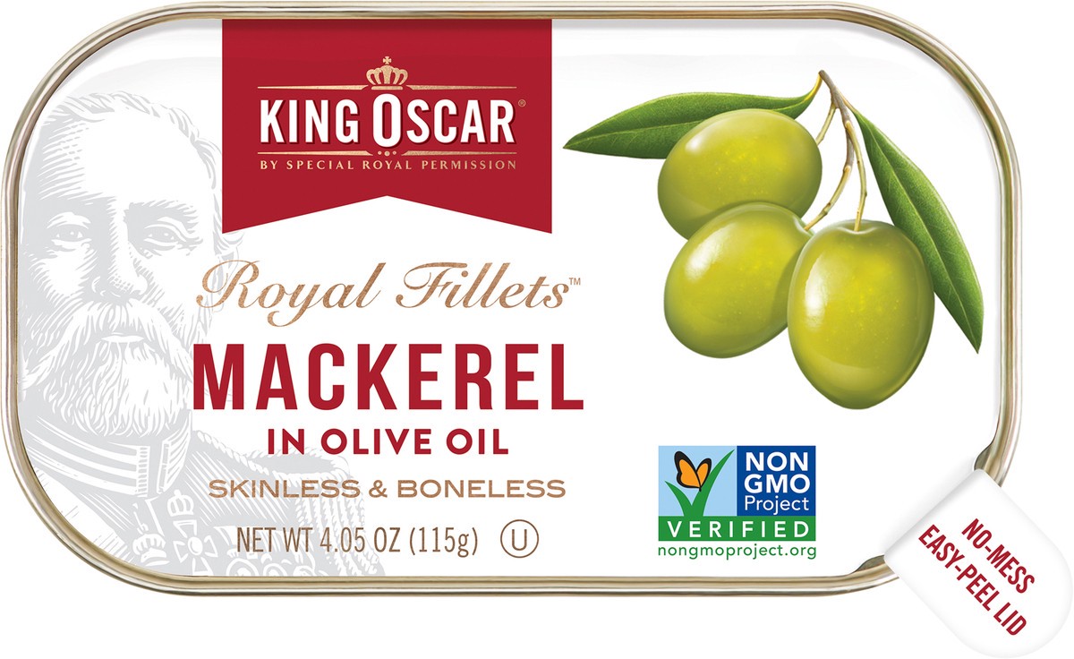 slide 2 of 3, King Oscar Royal Fillets Skinless & Boneless Mackerel in Olive Oil 4.05 oz, 4.05 oz