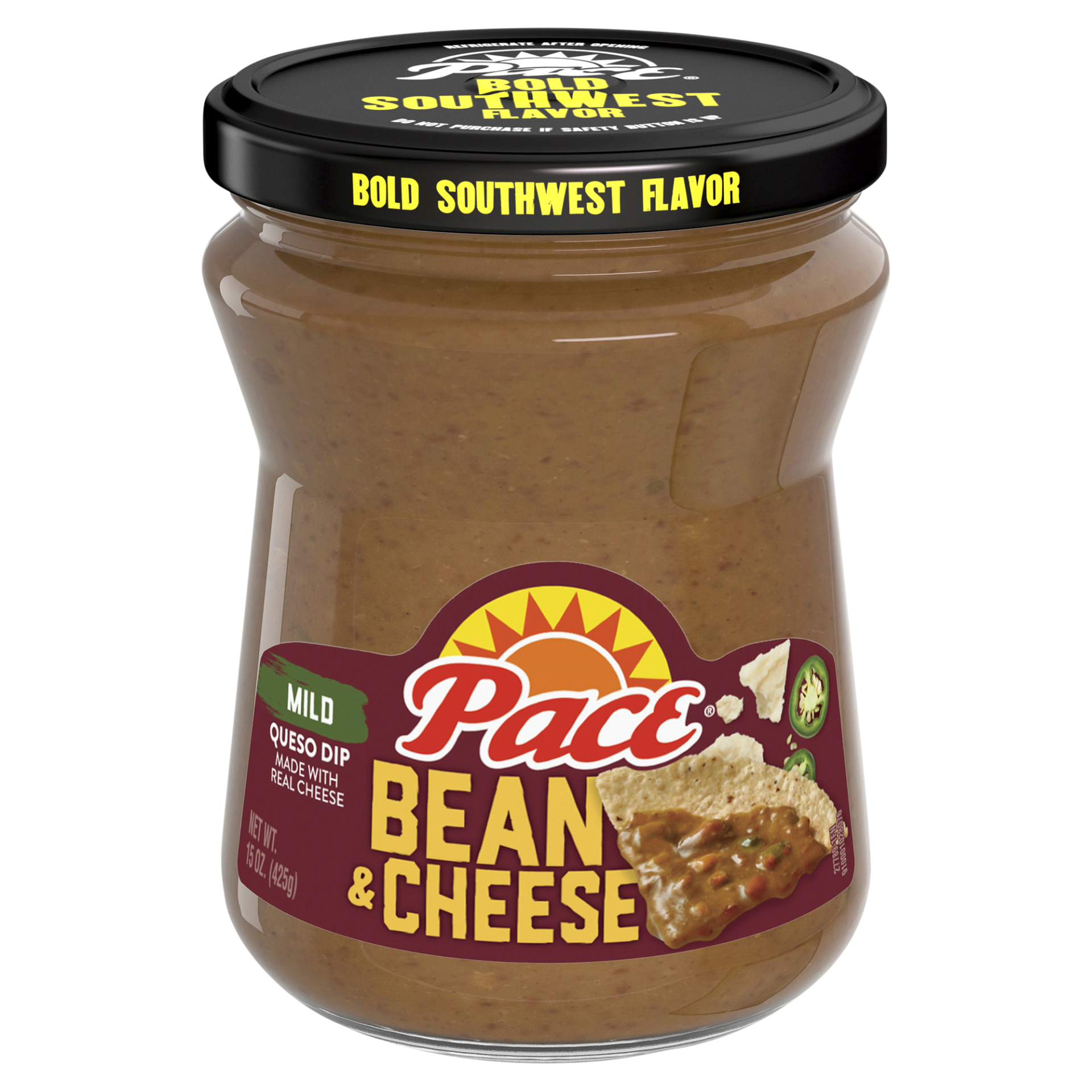 slide 1 of 1, Pace Bean & Cheese Queso Dip, 15 Ounce Jar, 15 oz