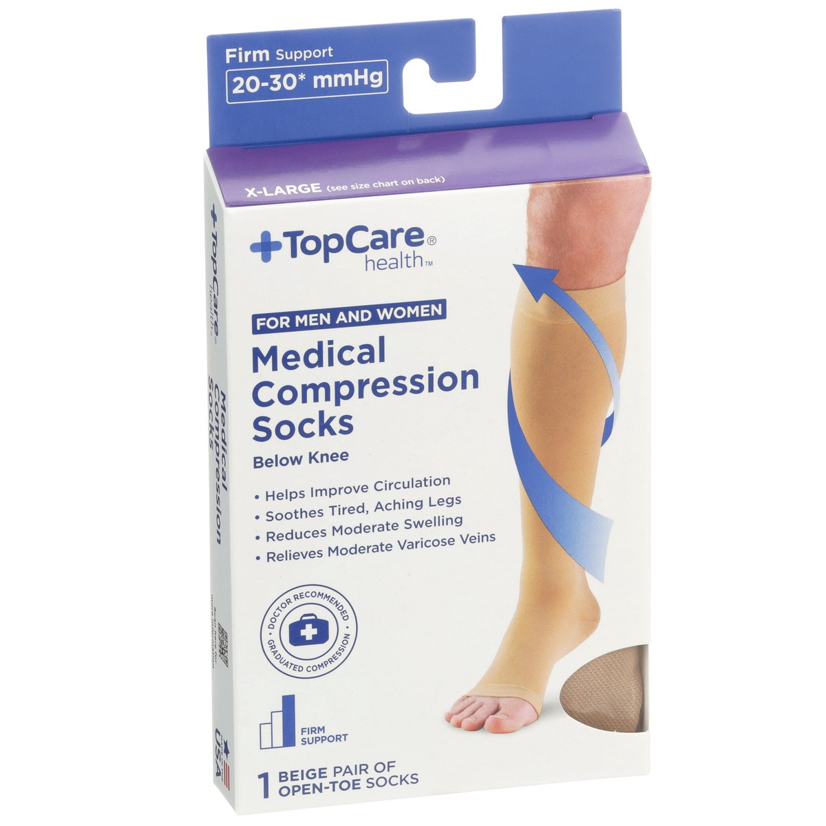 slide 3 of 8, TopCare Health Men & Women X-Large Medical Compression Socks Below Knee, Beige Open Toe, 1 pair