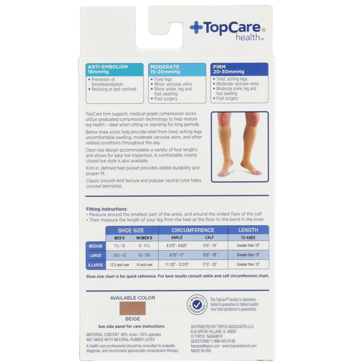 slide 6 of 8, TopCare Health Men & Women X-Large Medical Compression Socks Below Knee, Beige Open Toe, 1 pair