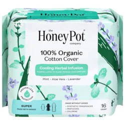 The Honey Pot 100% Organic Cotton Cover Cooling Herbal Infusion Super Pads, 16 count