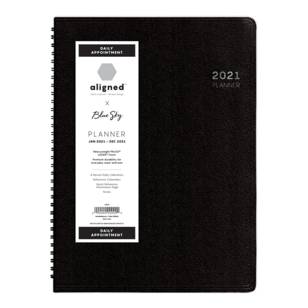 slide 1 of 3, Blue Sky Aligned Daily Planner, 8-1/2&Rdquo; X 11&Rdquo;, Black, January To December 2021, 123844, 1 ct