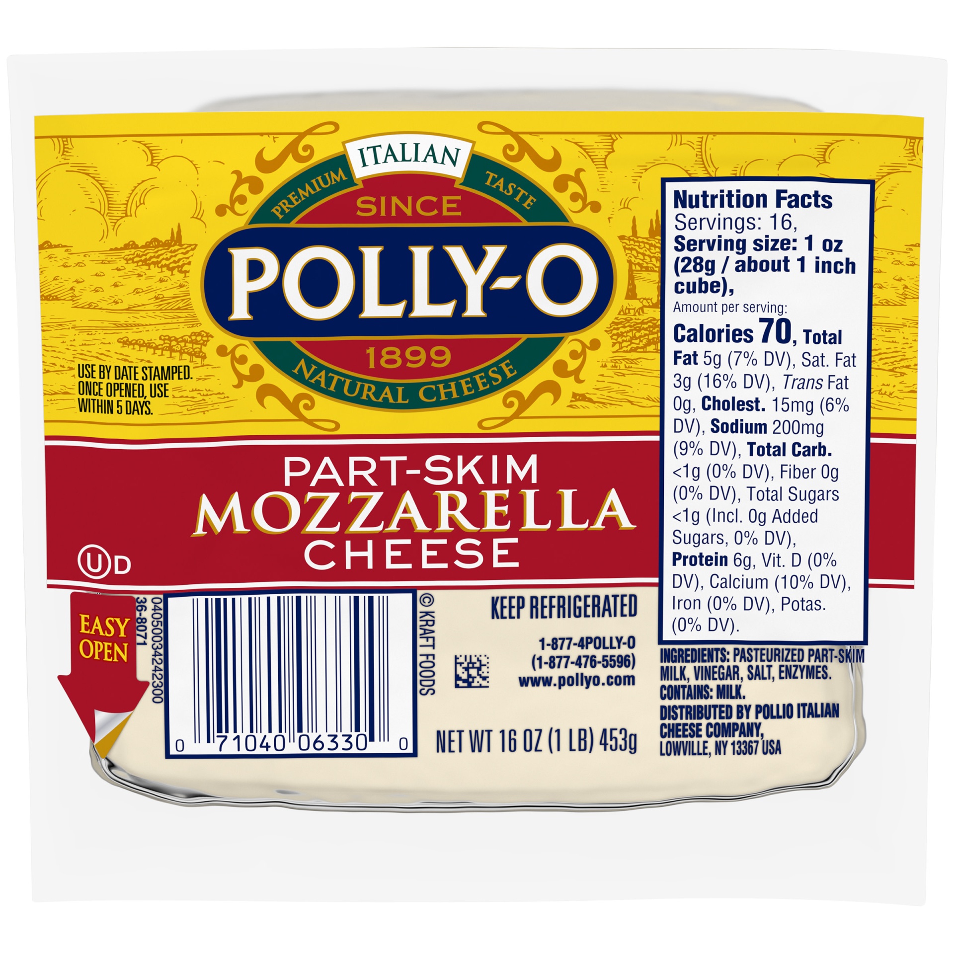 slide 1 of 1, Polly-O Part-Skim Mozzarella Cheese Chunk Pack, 16 oz