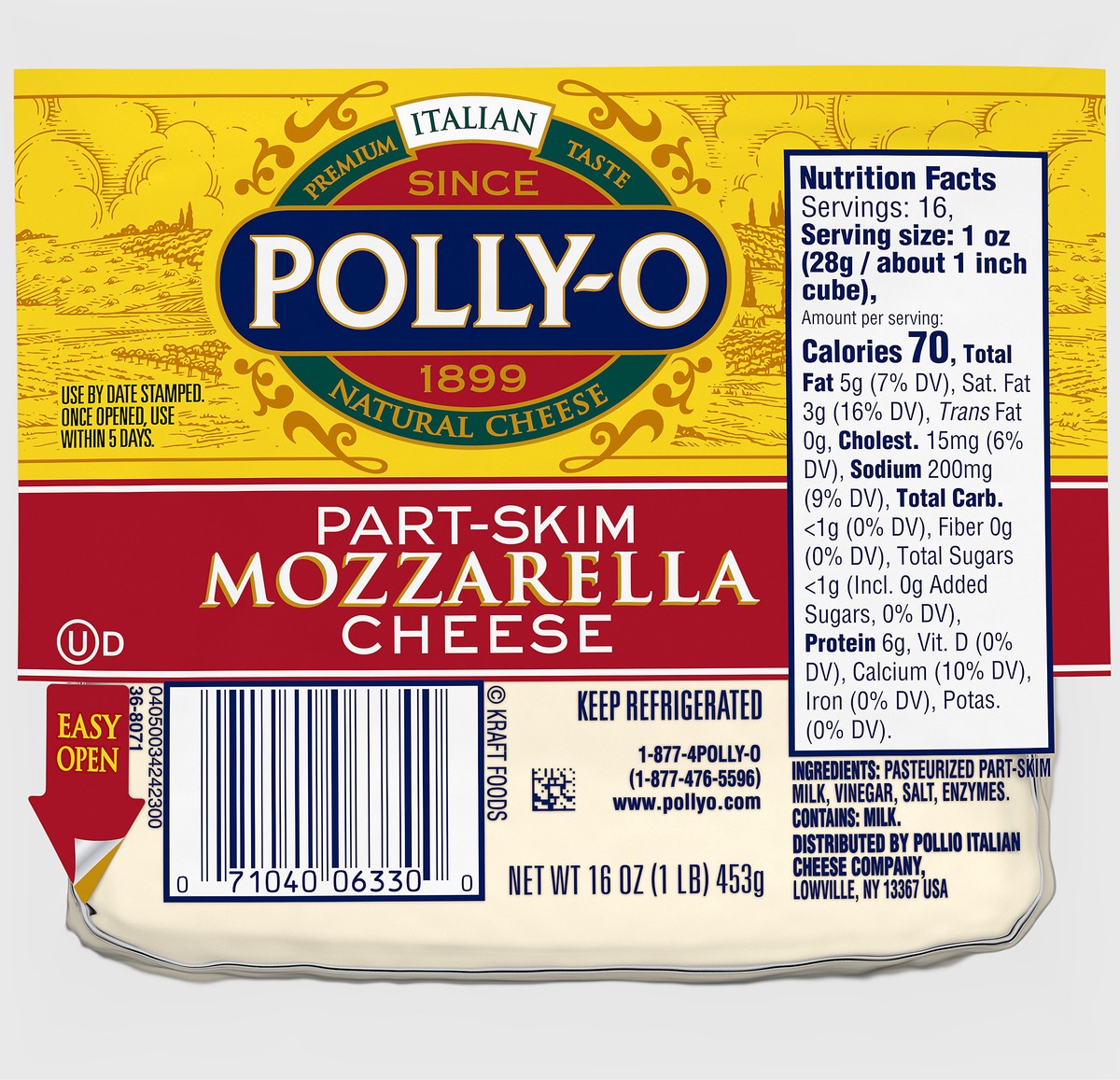 slide 1 of 1, Polly-O Part-Skim Mozzarella Cheese 16 oz. Pack, 16 oz