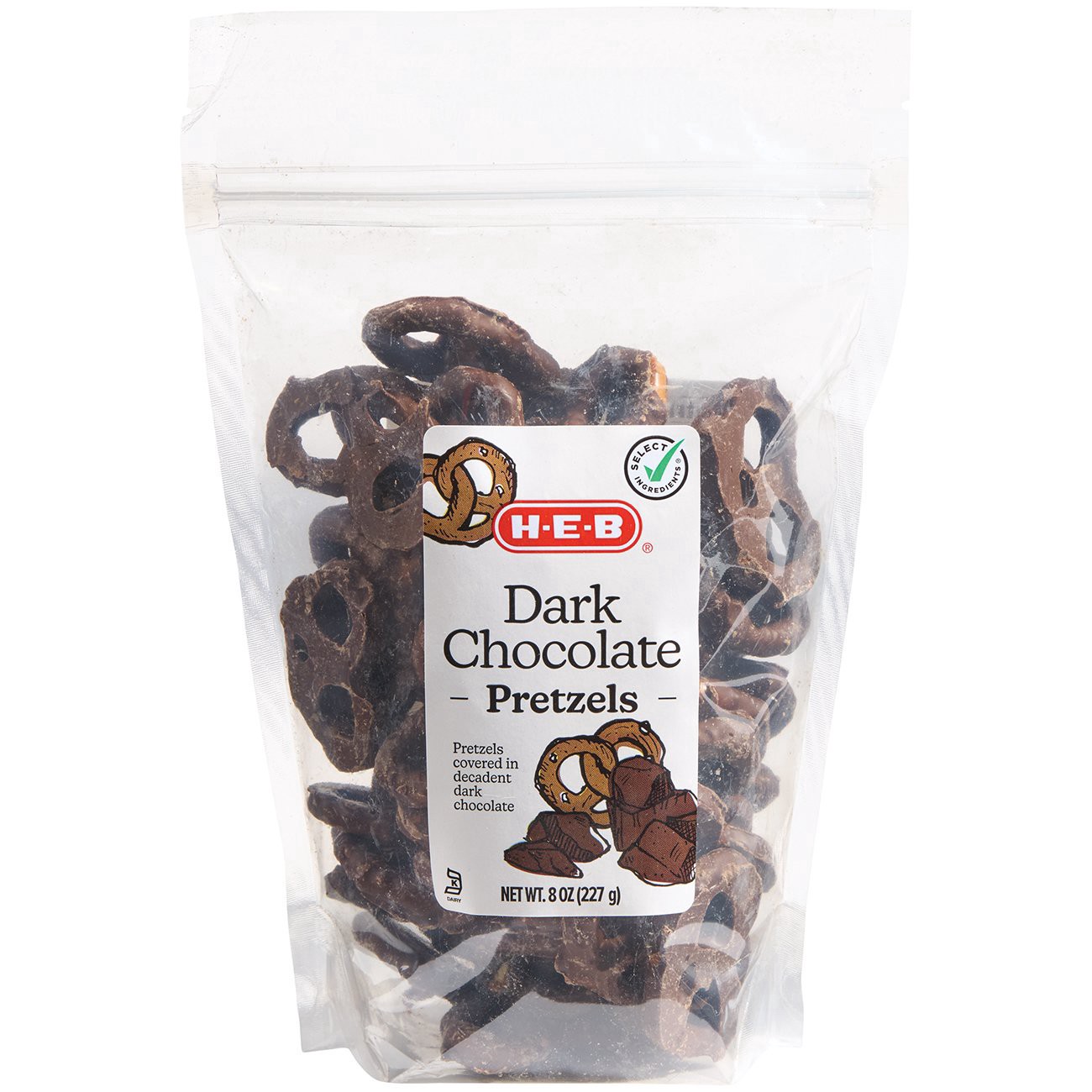 slide 1 of 1, H-E-B Dark Chocolate-Covered Mini Pretzels, 8 oz