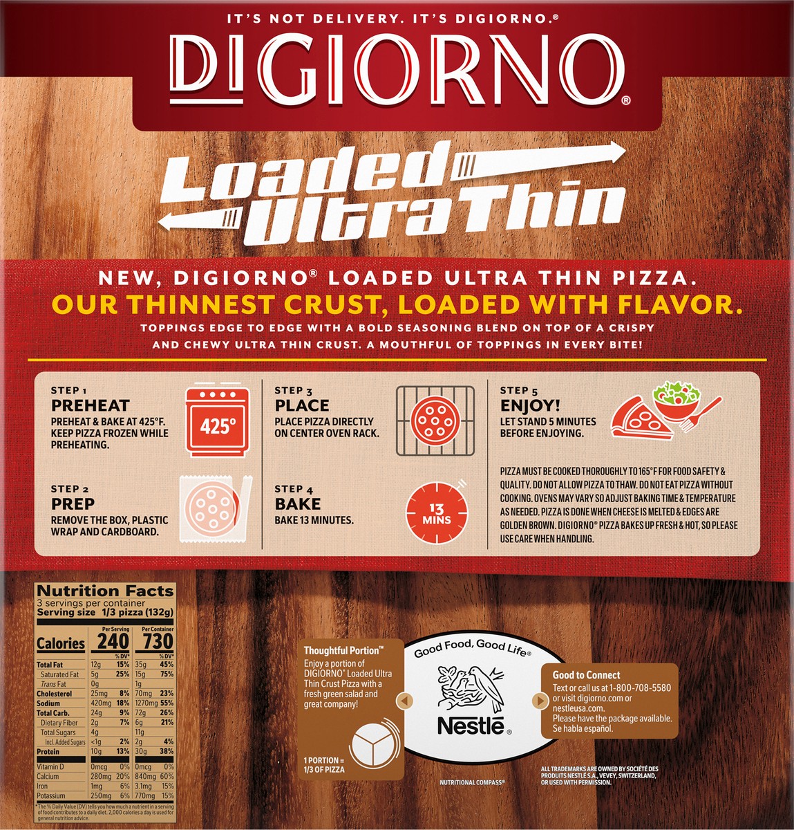 slide 13 of 15, DiGiorno Loaded Ultra Thin Crust Veggie Lovers Pizza (Frozen), 14 oz
