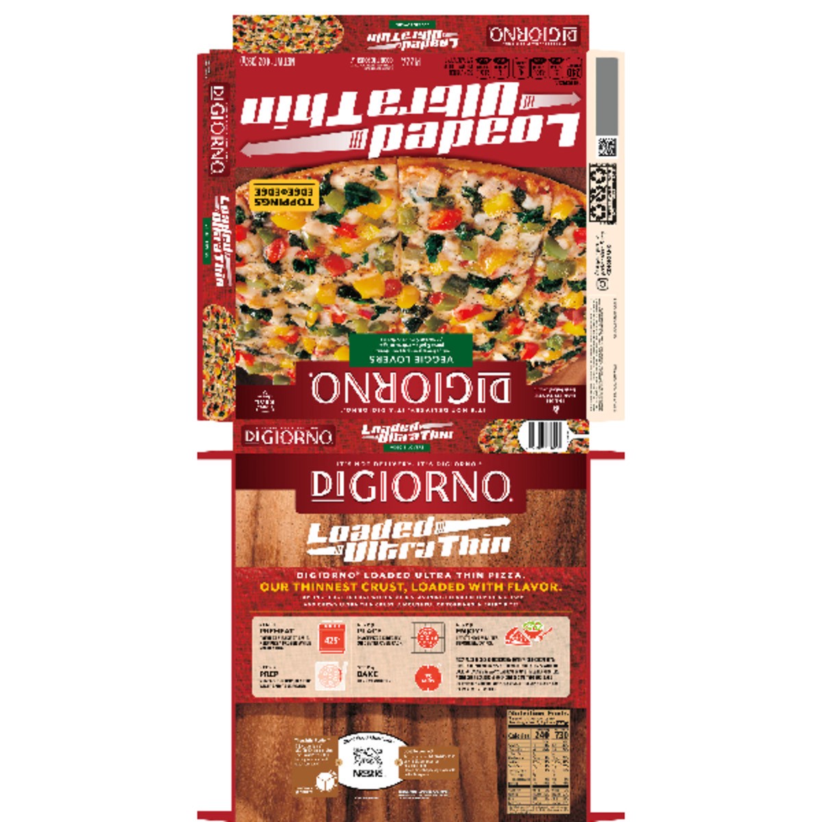 slide 8 of 15, DiGiorno Loaded Ultra Thin Crust Veggie Lovers Pizza (Frozen), 14 oz