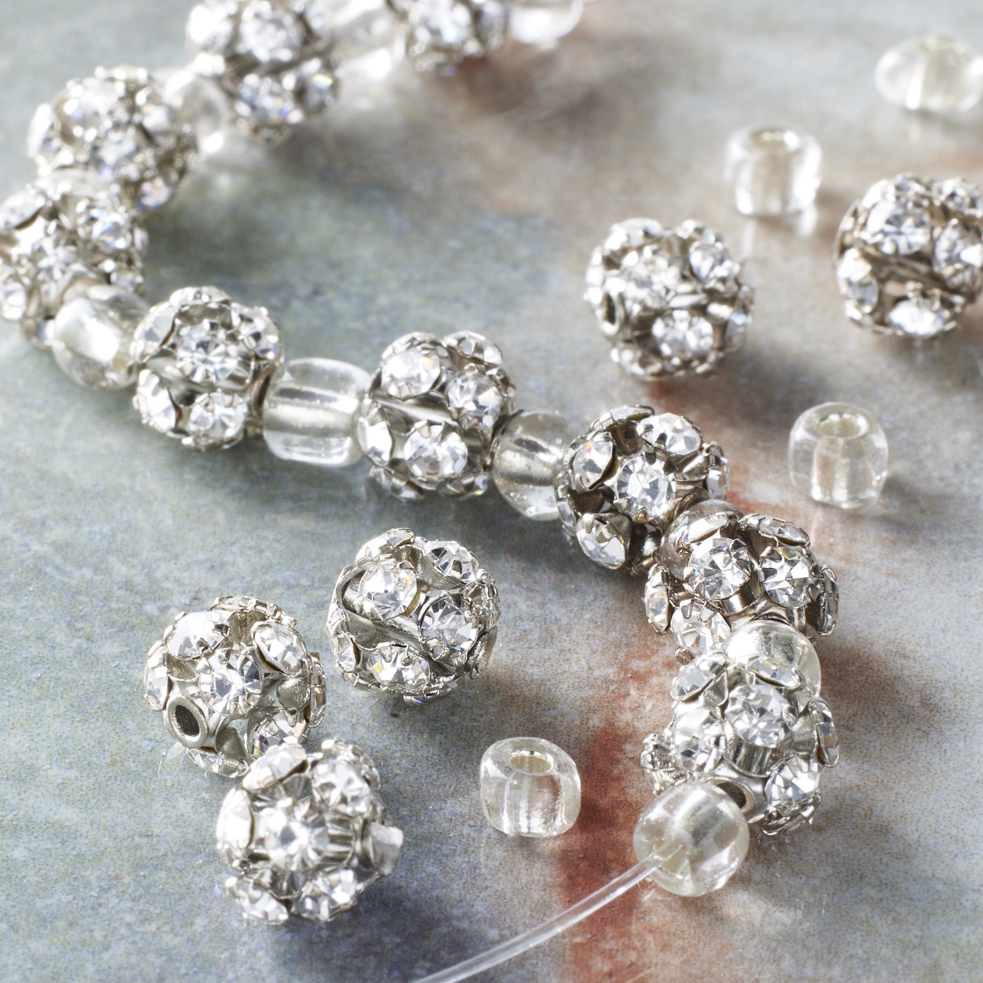 slide 3 of 3, Rhodium With Clear Rhinestone Studded Round Beads, 6mm By Bead Landing, 6 mm