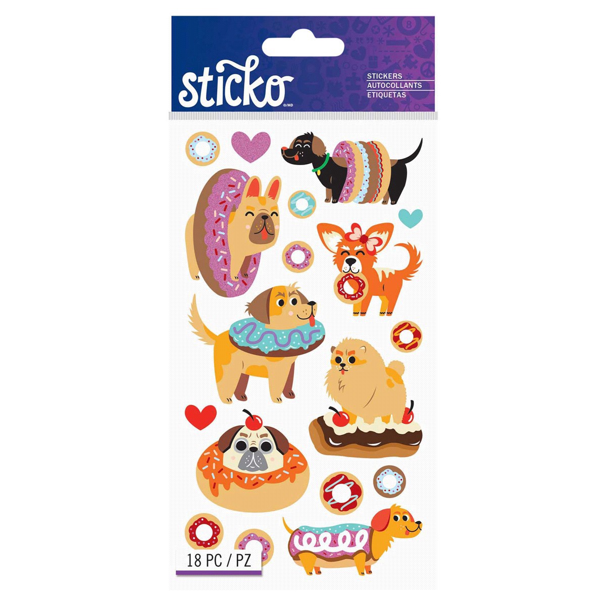 slide 1 of 1, Sticko Dogs and Donuts Stickers, 1 ct