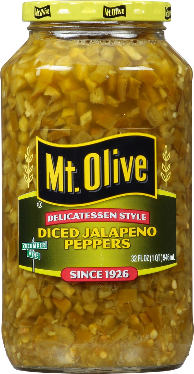 slide 7 of 9, Mt. Olive Diced Jalapeno Deli Style Peppers, 32 oz