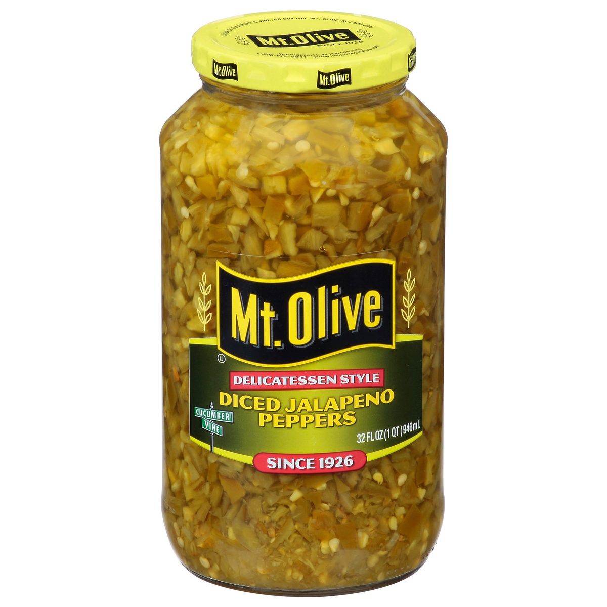 slide 1 of 9, Mt. Olive Diced Jalapeno Deli Style Peppers, 32 oz