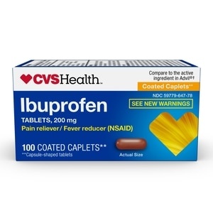 slide 1 of 1, CVS Health Coated Ibuprofen Caplets (Capsule-Shaped Tablets), 200 Mg, Pain Reliever And Fever Reducer, 100 Ct, 100 ct