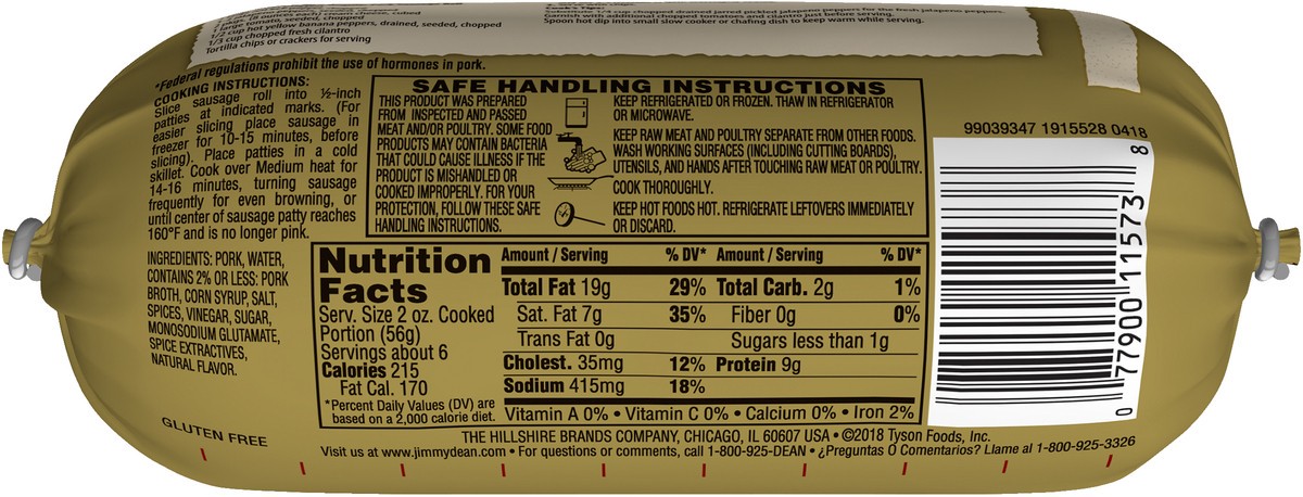 slide 2 of 4, Jimmy Dean Premium Pork Regular Breakfast Sausage Roll, 16 oz, 453.59 g