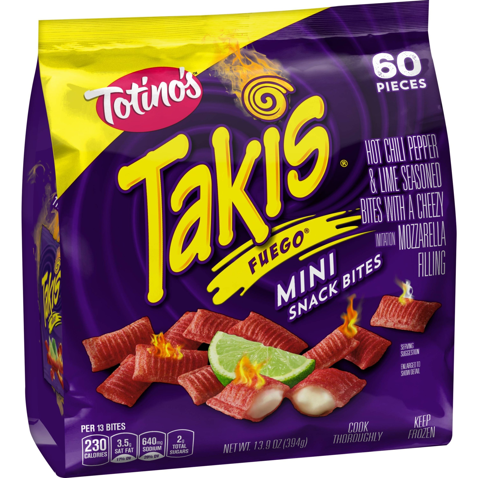 slide 1 of 1, Totino's Takis Fuego Snack Bites, Chili Lime, 60 Bites, 13.9 oz bag, 60 ct