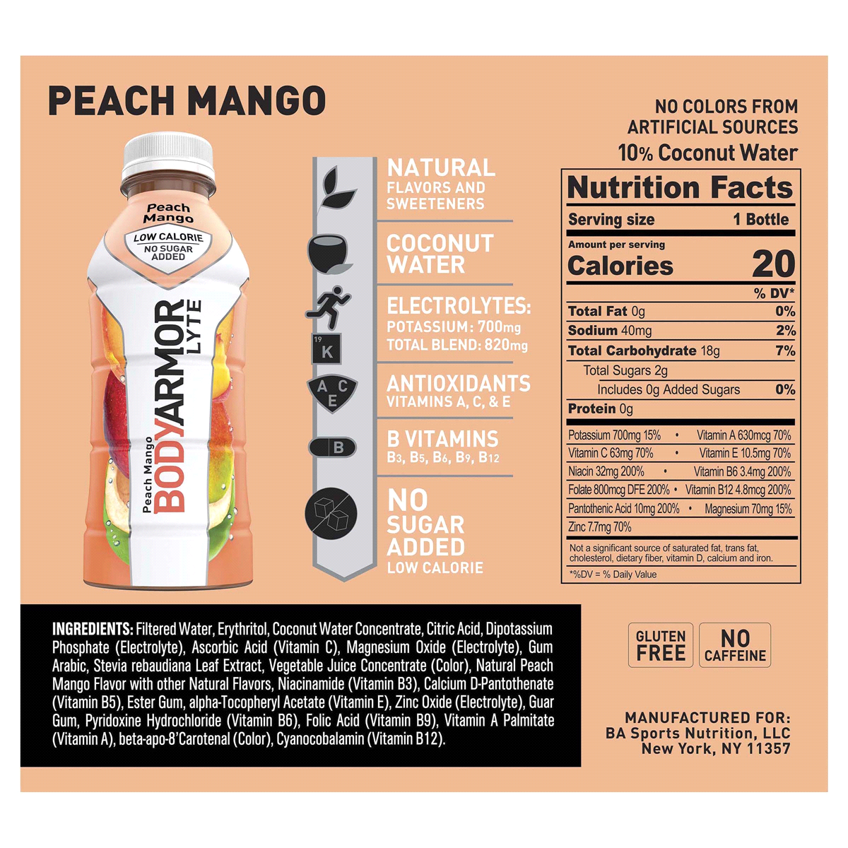 slide 3 of 6, BODYARMOR Lyte Sports Drink, Peach Mango, 16 fl oz