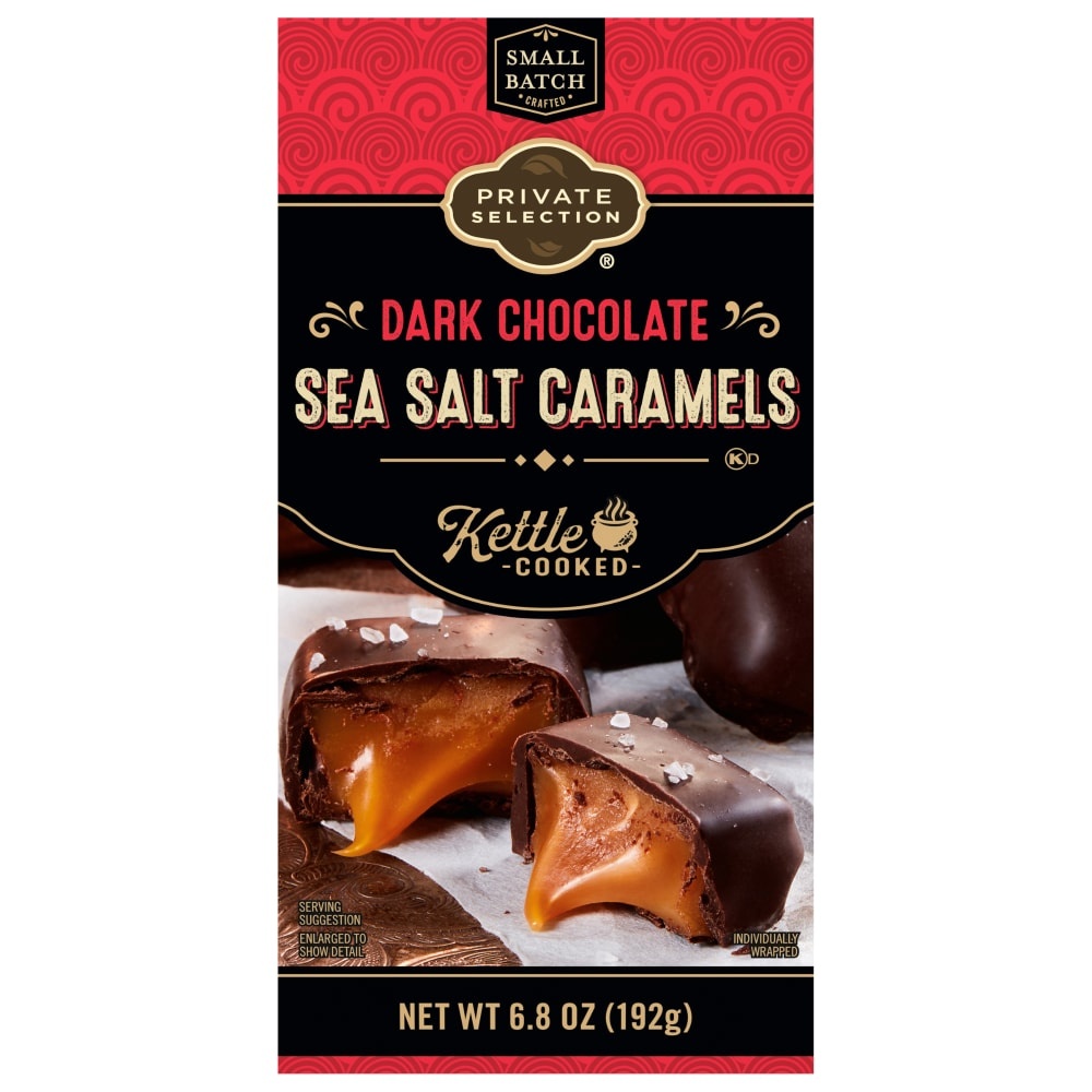 slide 1 of 5, Private Selection Dark Chocolate Sea Salt Caramels, 6.8 oz