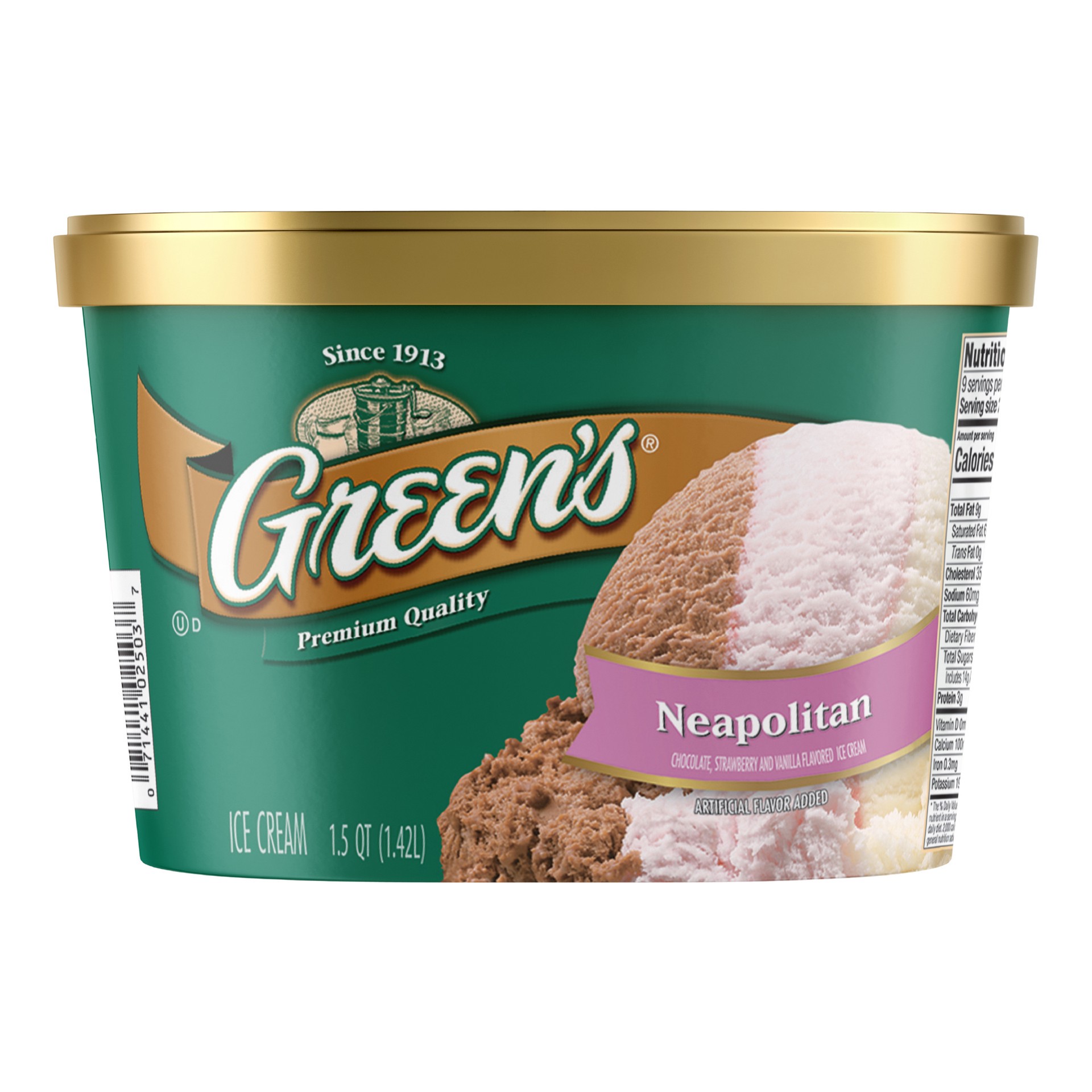 slide 1 of 9, Green's Neapolitan Premium Ice Cream, 1.5 Quarts, 1.5 qt