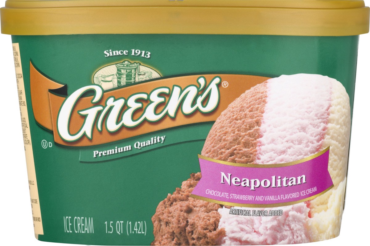 slide 4 of 9, Green's Neapolitan Premium Ice Cream, 1.5 Quarts, 1.5 qt