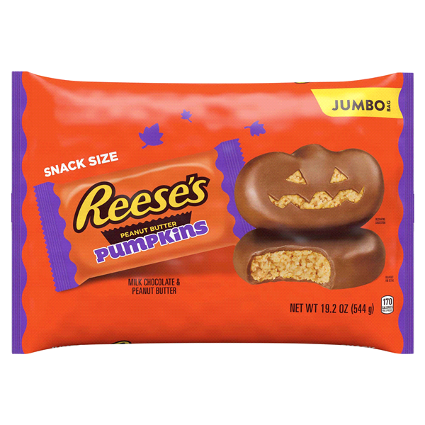 slide 1 of 7, Reese's Snack Size Peanut Butter Pumpkins Jumbo Bag, 19.2 oz