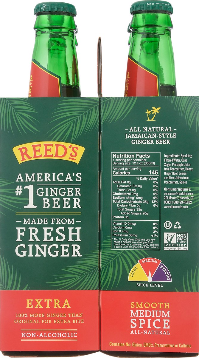 slide 5 of 14, Reed's Extra Ginger Beer 4 Bottles 12 oz Bottle 4 ea, 4 ct