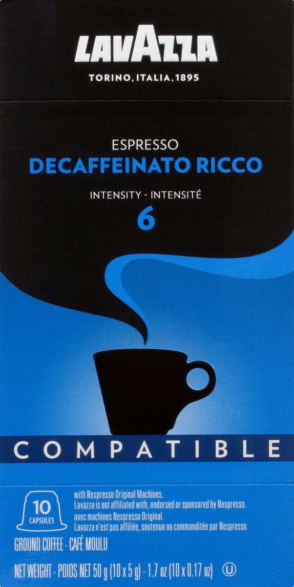 slide 10 of 11, Lavazza Capsules Intensity 6 Ground Espresso Decaffeinato Ricco Coffee 10 ea, 10 ct