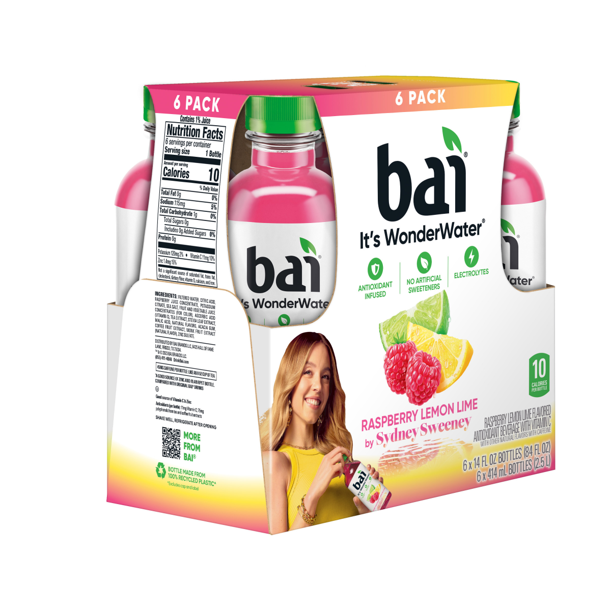 slide 7 of 21, Bai Antioxidant Infused Water Beverage, Raspberry Lemon Lime, 14 fl oz Bottles, 6 Pack, 6 ct; 14 oz