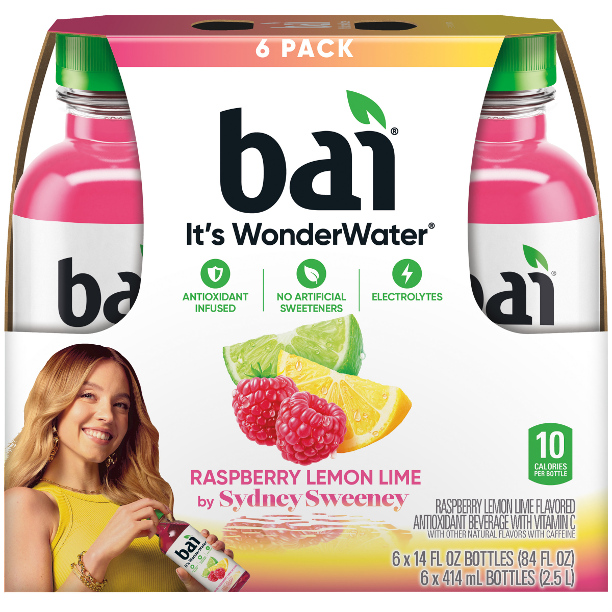 slide 11 of 21, Bai Antioxidant Infused Water Beverage, Raspberry Lemon Lime, 14 fl oz Bottles, 6 Pack, 6 ct; 14 oz