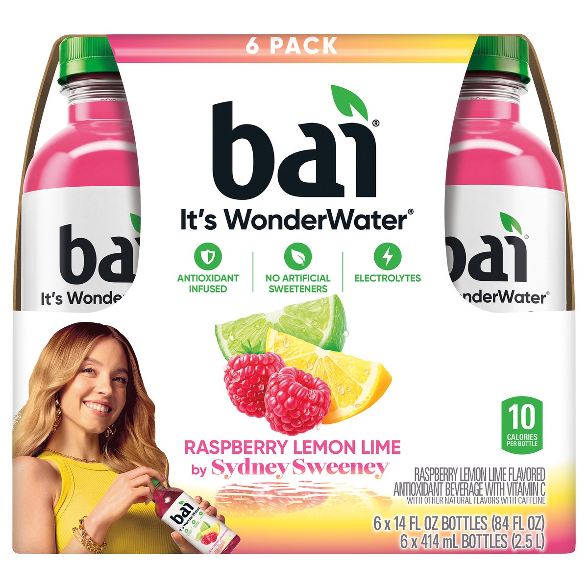 slide 1 of 21, Bai Antioxidant Infused Water Beverage, Raspberry Lemon Lime, 14 fl oz Bottles, 6 Pack, 6 ct; 14 oz