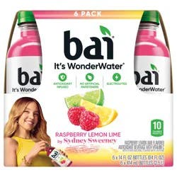 Bai Antioxidant Infused Water Beverage, Raspberry Lemon Lime, 14 fl oz Bottles, 6 Pack
