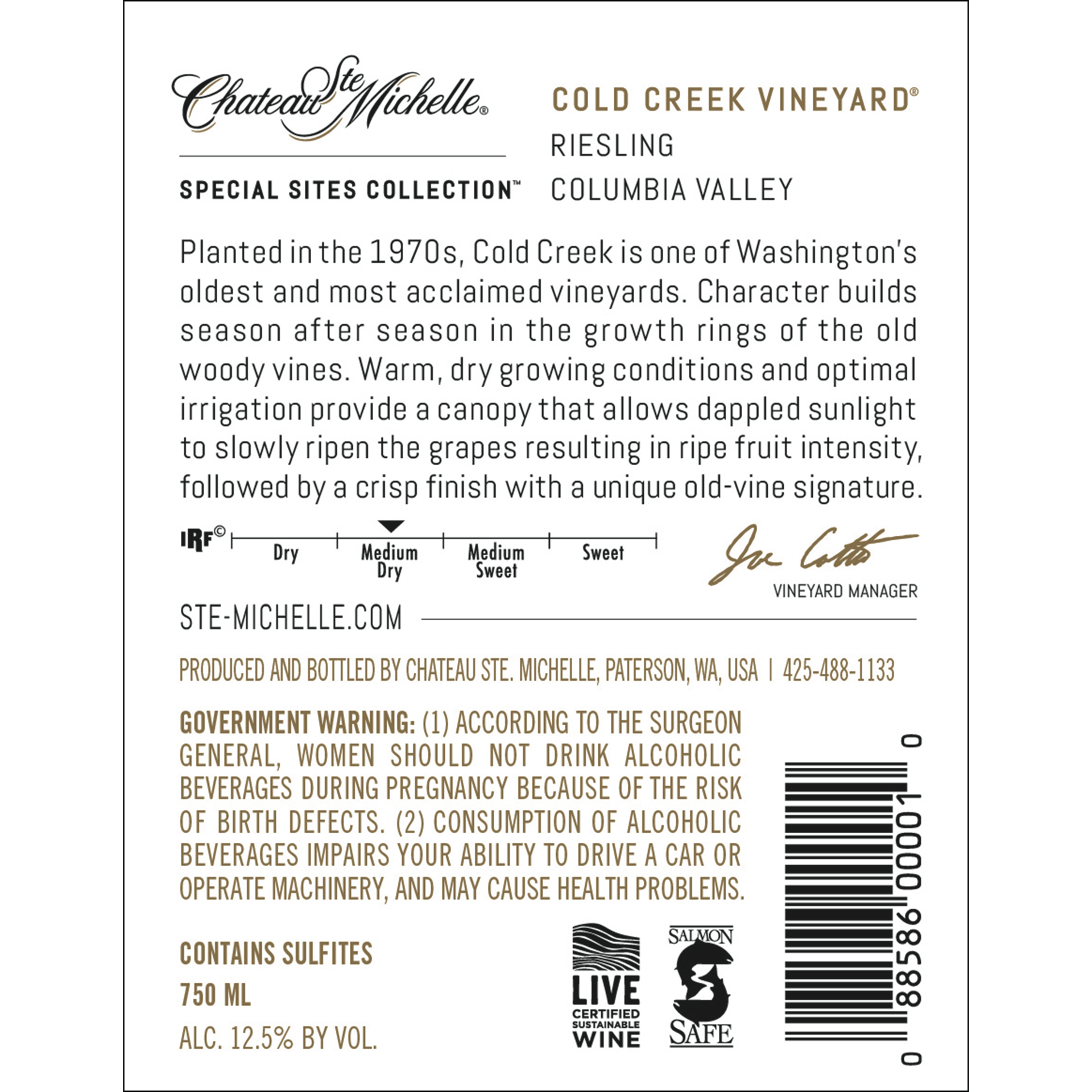 slide 3 of 3, Chateau Ste. Michelle Cold Creek Vineyard Riesling, White Wine, 750 mL Bottle, 750 ml