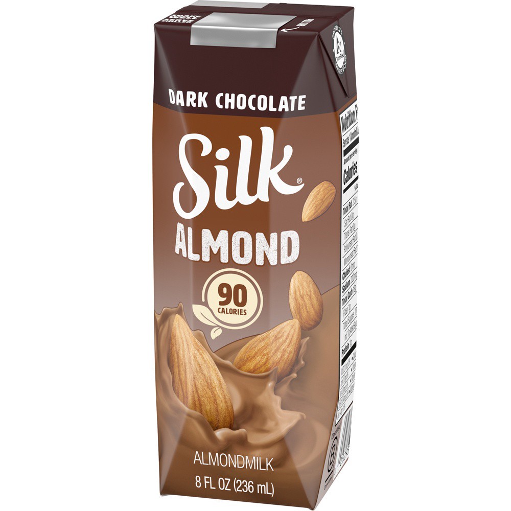 slide 4 of 8, Silk Shelf-Stable Almond Milk Singles, Dark Chocolate, Dairy-Free, Vegan, Non-GMO Project Verified, 8 oz., 8 fl oz