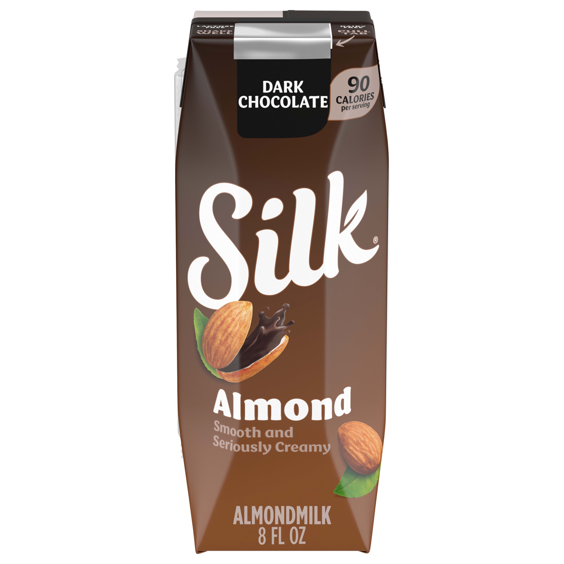 slide 1 of 8, Silk Shelf-Stable Almond Milk Singles, Dark Chocolate, Dairy-Free, Vegan, Non-GMO Project Verified, 8 oz., 8 fl oz